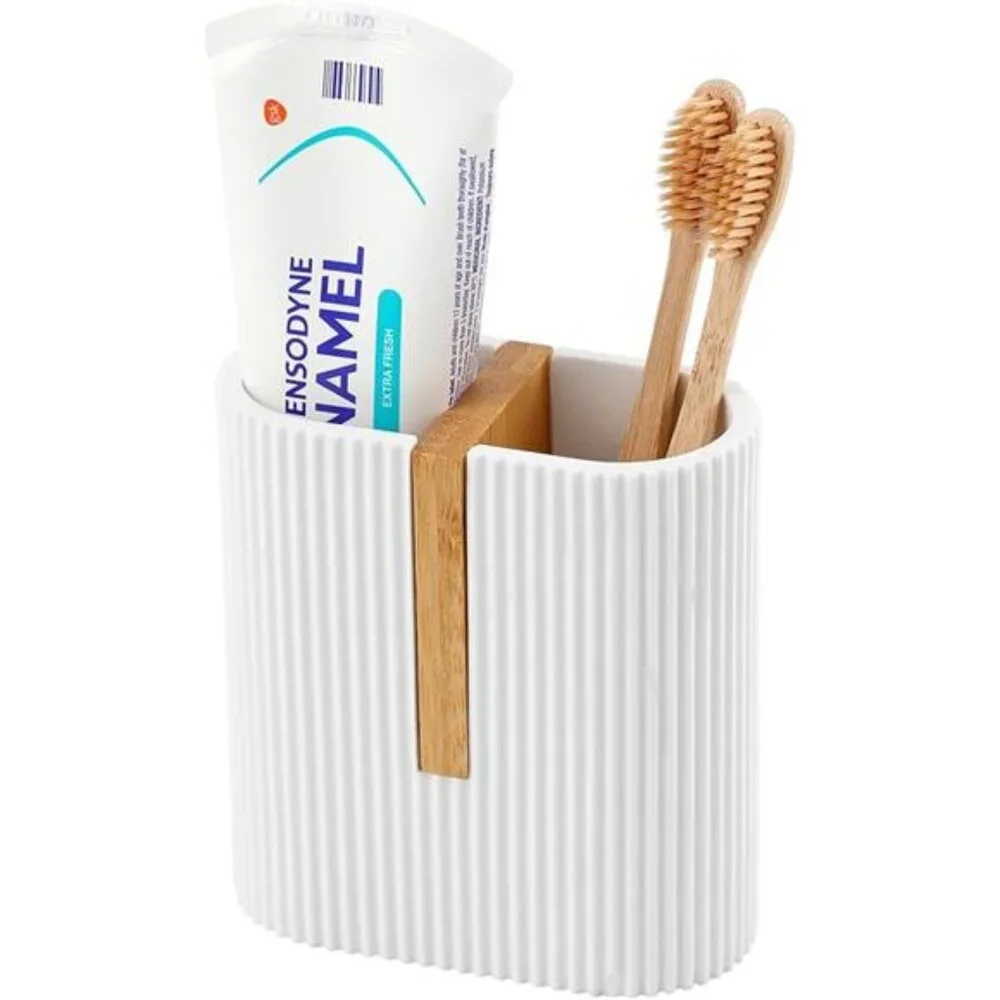 Matte White Toothbrush Holder Electric Toothbrush Organizer Bamboo Bathroom